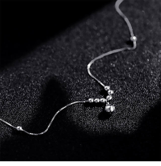 Dainty Chain Anklet Sterling Silver Beaded Ankle Bracelet with Bell Charm